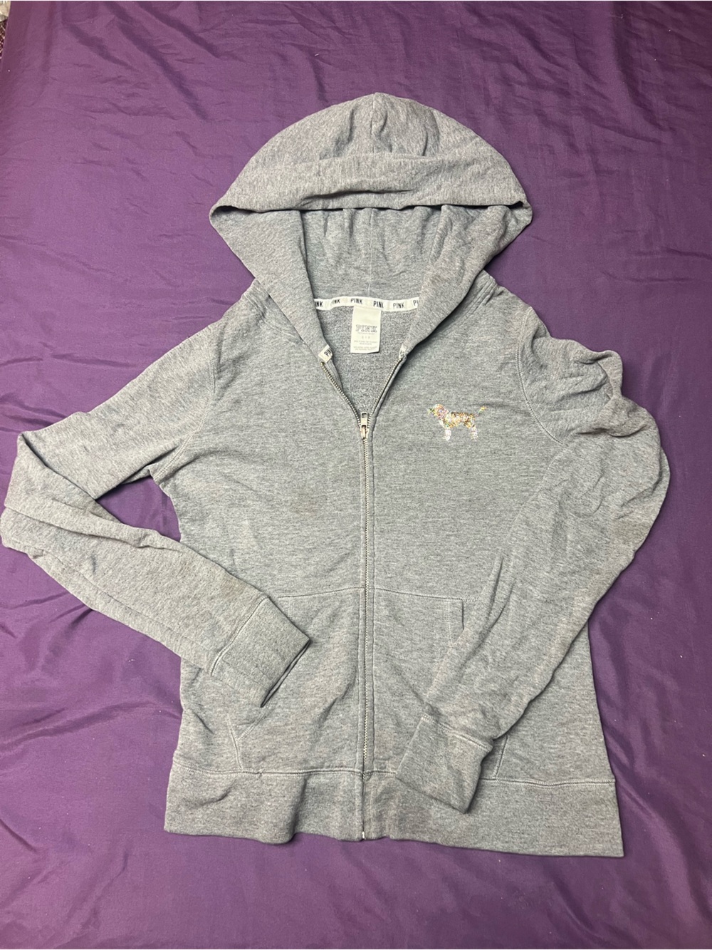 PINK Victoria's Secret Gray Zip-Up Hoodie with Branded Trim